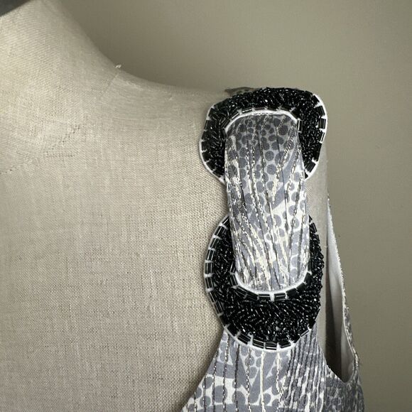 NWT Tory Burch Woman’s Bay Silk Blend Sheath Dress Gray Cream Metallic Gold $425 - Picture 3 of 10